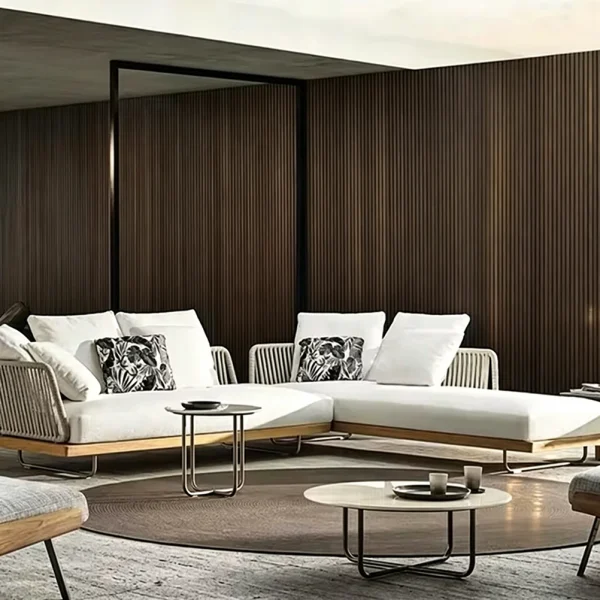 Patio Sofa Set Wholesale, Outdoor Teak 4 Seat Sofa Set with Thick Cushions QMY-ODSF022