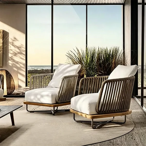 Patio Sofa Set Wholesale, Outdoor Teak 4 Seat Sofa Set with Thick Cushions QMY-ODSF022